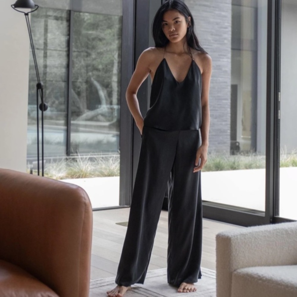 Lunya Washable Silk Cami Pant Set Immersed Black/ Tan Size XS